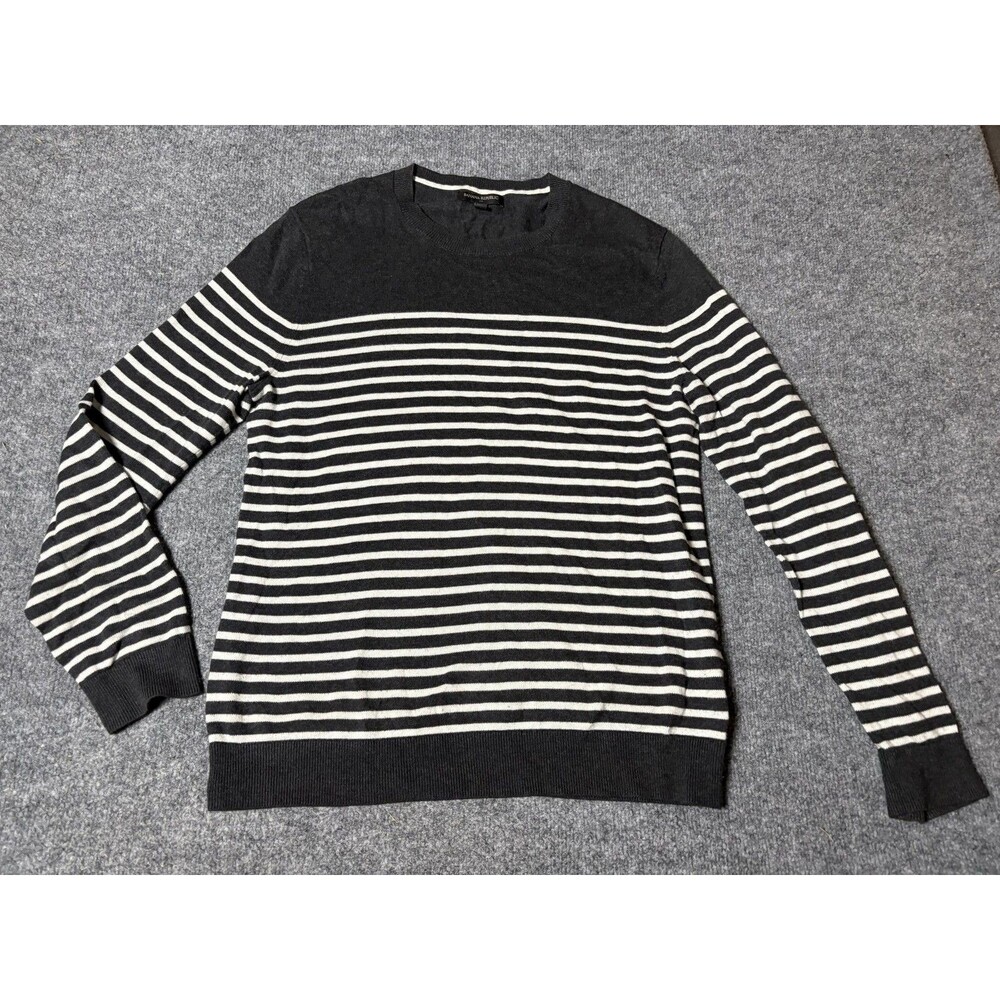 Banana Republic Sweater Mens M Gray Stripe Lightweight Cotton Crew Neck Pullover